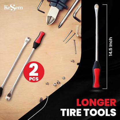 2 Pack 14.5" Tire Spoons Changing Tire Lever Tire Iron Bar Set Tire Repair Tool Kit Tire Changer Remove Tyre Heavy Duty Metal Steel for Motorcycle Bike Scooter Bicycle Mower Dirtbike 14.5 inch long