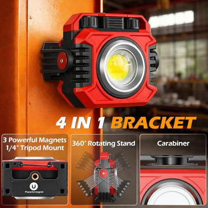 Samyoung 2-Pack 2400LM Magnetic Rechargeable LED Work Light, Up to 80 Hours | Dual-Sided, Stepless Dimming 2700K-8000K, Magnetic Flashlight with 360° Rotating Stand & Hook, Car Repair, Emergency, Red - color: Red