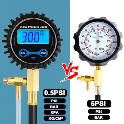 BETOOLL Digital Fuel Pressure Gauge - Black Case Fuel Pressure Test Kit - Fuel Injector Injection Pump Pressure Tester Tools 0-300PSI for Cars and Trucks - size: Digital BK