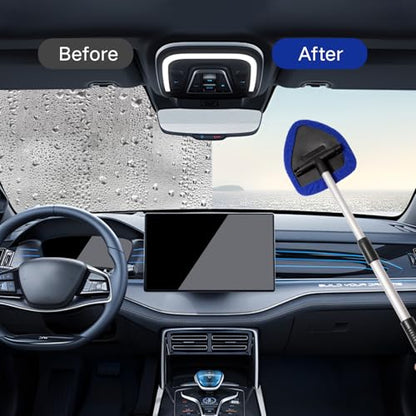 Qydipclin 7pcs Windshield Cleaner Tool Car Window Cleaning Wash Kit with 4 Reusable Microfiber Pads 1 Spray Bottle and Extendable Handle Auto Glass Wiper Kit, Blue&Gray - color: Blue & Gray