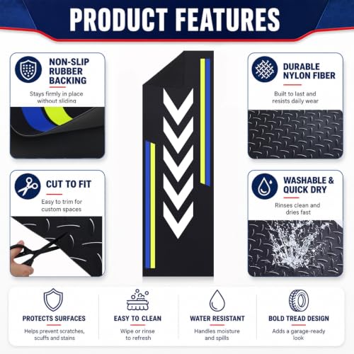 Drydiet 98 x 40 Inch Motorcycle Mat Garage Floor Rug Washable Parking Mats for Garage Floors Non Slip Oil Absorbent Pad Rubber Backing Layer Protects Floor from Spills Drips(Arrow Style) - size: 3'4" x 8'2", style: Arrow Style