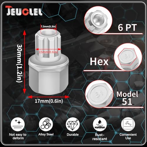 51/6PT Wheel Locking Nut Key Compatible with VW, Audi, Nut Removal | Wheel Lock Nut Socket Adapter, Anti-Theft Screw Remover, Hand Repair Tool, Tyre Fitting, garage - color: 51/6PT