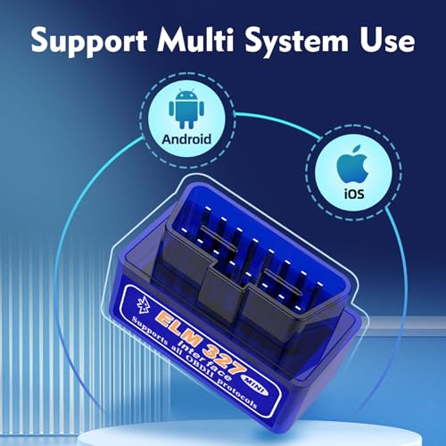 1 PC Car OBDII Diagnostic Tool, ELM327 Bluetooth Code Reader & Scanner for Real-time Data, Works with Android iOS, Universal for Most Cars & Trucks (Blue)