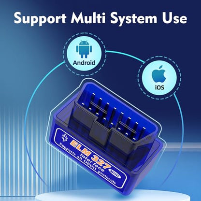 1 PC Car OBDII Diagnostic Tool, ELM327 Bluetooth Code Reader & Scanner for Real-time Data, Works with Android iOS, Universal for Most Cars & Trucks (Blue)