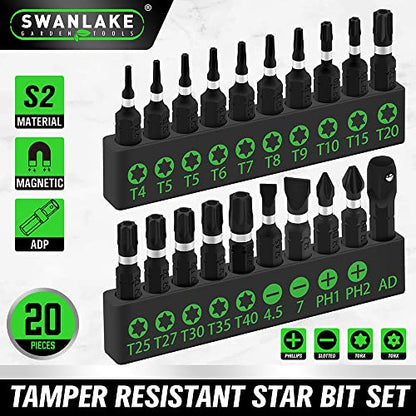 SWANLAKE 20PCS Tamper Resistant Star Bit Set, Torx Bit Set, Impact Grade Security Torx Bits Set, 1/4-inch Hex Shank, S2 Alloy Steel, T4-T40 - style: Torx Classic Version