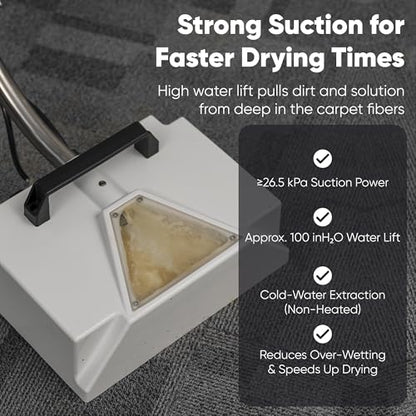Dapper Commercial Box Carpet Extractor with 13" Motorized Brush Head, Cold Water Extraction, Strong Suction and 6.5 Gal Tanks — Ideal for Hotels, Offices, & Commercial Cleaning - size: 6.5 Gal - Cold Water Extraction