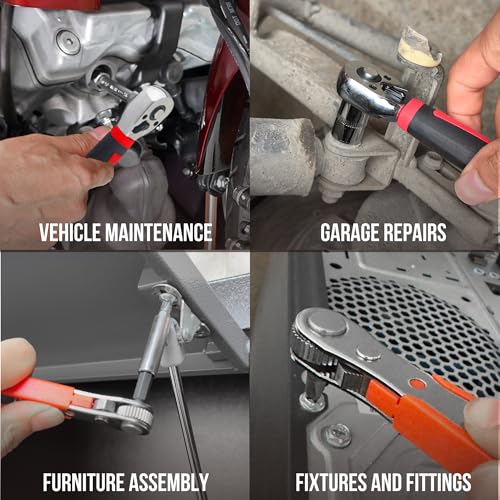 48Pcs 1/4" Mini Ratchet Socket Wrench and Screwdriver Set & Bits | 72-Tooth Ratchet Wrench , Right Angle Ratchet Screwdriver & extension for Auto, motorcycle, Bike Repair & Tight Space DIY