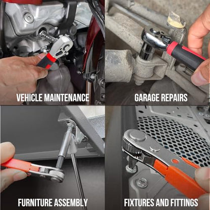 48Pcs 1/4" Mini Ratchet Socket Wrench and Screwdriver Set & Bits | 72-Tooth Ratchet Wrench , Right Angle Ratchet Screwdriver & extension for Auto, motorcycle, Bike Repair & Tight Space DIY