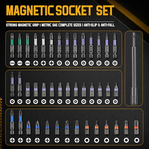 KELIN 80 PCS Deep Impact Driver Bit Set, Magnetic Nut Driver Set, Socket Set Metric & Sae with Universal Sockets, Socket Adapters, Wing Nut Driver, Gifts for Men Gifts for Him Dad