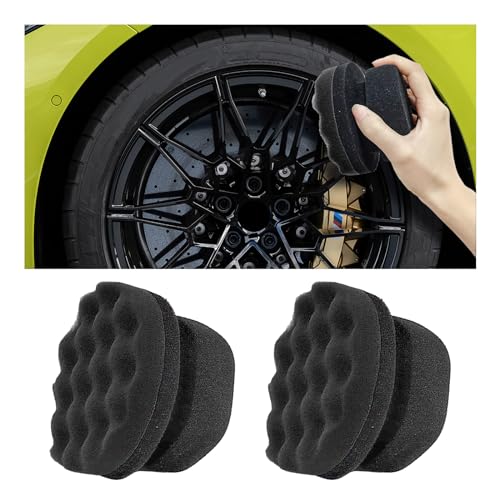 2 PCS Tire Shine Applicator, Reusable Foam Car Dressing Pads With Ergonomic Design, Durable Automotive Detailing Sponge Tool for Applying Shine (Black, Large) - size: Large