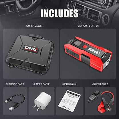 DNA Motoring 12V 2000A Peak Multi-Function Portable Car Battery Jump Starter for Up to 8.0L Gas / 6.3L Diesel Engine, with Carry Case,TOOLS-00275 - color: Red, style: 2000A Peak