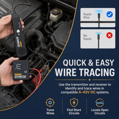 Lumeen Automotive Wire Tracer and Short Circuit Finder, 6-42V DC Circuit Tester, Cable Tracker & Voltage Detector with Receiver, Transmitter, Flexible Probe and Carry Case