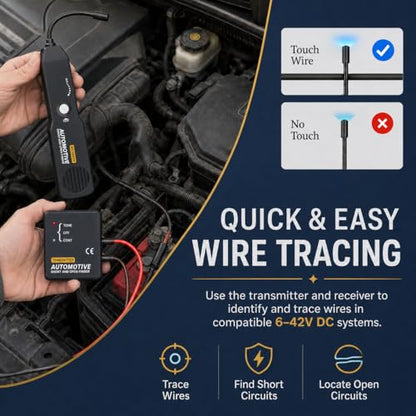 Lumeen Automotive Wire Tracer and Short Circuit Finder, 6-42V DC Circuit Tester, Cable Tracker & Voltage Detector with Receiver, Transmitter, Flexible Probe and Carry Case