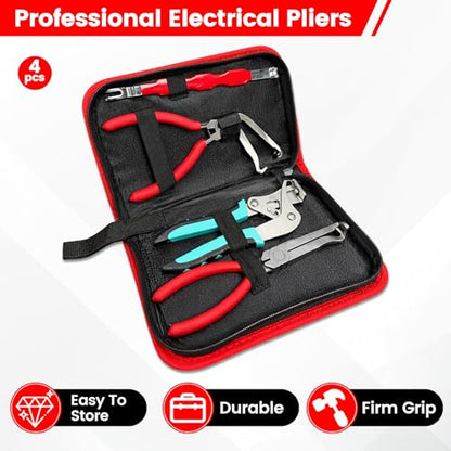 4Pcs Car Clip Pliers and Disassembly Tools, Efficient Multi-Functional Automotive Snap Pliers, Electrical Disconnect Plier for Cars, with Straight & 60° Plier, in Storage Box