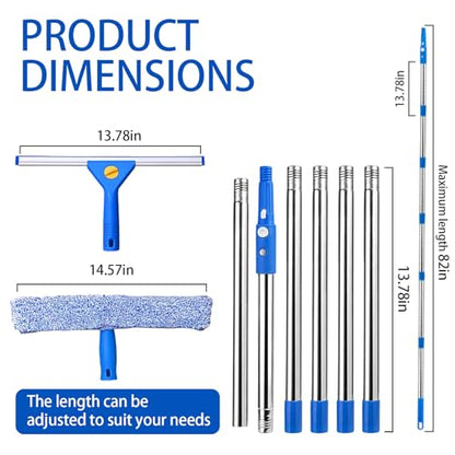 82'' Professional Squeegee Window Cleaner Tool with Extension Pole, Car Windshield Cleaning Kit with Long Handle, Window Washing Equipment for Indoor Outdoor Windows & Car Glass