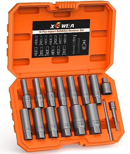 16PCS 3/8" Drive Deep Bolt Socket Extractor Set, Bolt Nut Remover Set | Stripped Slim Easy Out Tools For Removing Broken, Damaged, Frozen, Rusted, Rounded-Off Bolts, Crews, Nuts, Stud - size: 16PCS
