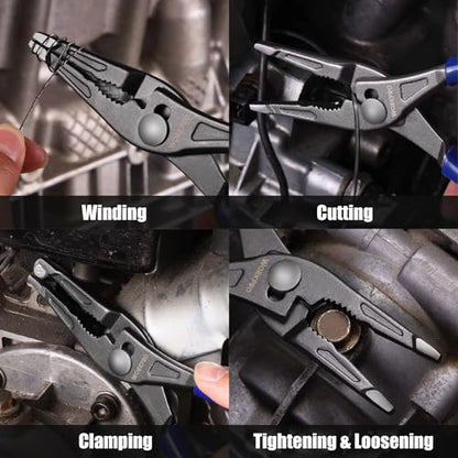 WORKPRO 8'' Long Nose Slip Joint Pliers, CR-V Needle Nose Pliers with Comfortable Grip Handles, 3-Zone Serrated Jaw from Premium Steel for Clamping, Tightening and Loosening