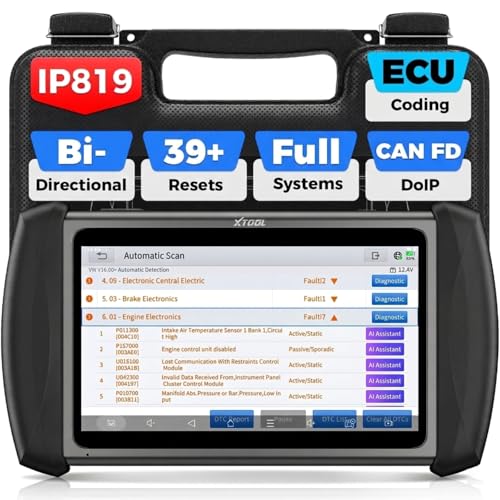 XTOOL IP819 V2.0 Bidirectional Scan Tool, AI Assisted Car Scanner Diagnostic Tool with 39+ Resets, Full System, FCA, CAN FD/DOIP, EPB/ABS/Throttle/Crank Sensor Relearn, 3-Year Free Updates