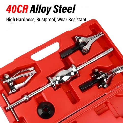RQG 3 Jaw Slide Hammer Bearing Puller Set, External Internal Bearing Puller | 40CR Steel Pulley Wheel Bearing Removal Tool Gear Puller with Storage Case for Gears Pulleys, 3LB Weight
