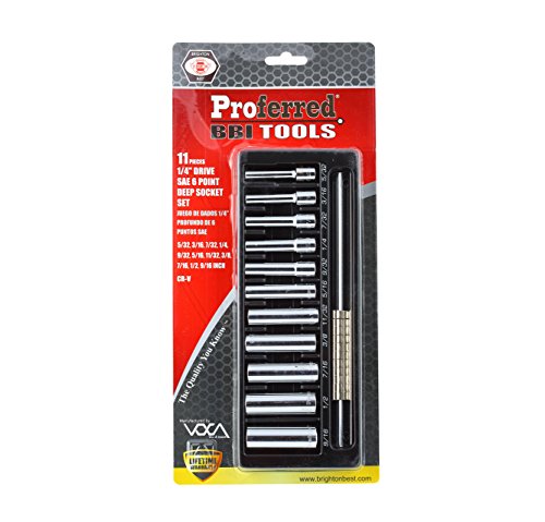 S04101 1/4" Drive Standard SAE Socket Set, 11 Piece, 6 Point Deep - size: 1/4 Inch Drive, style: DEEP