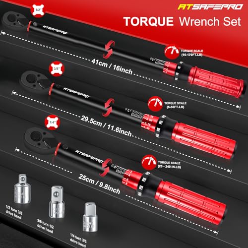 Torque Wrench Set,1/4 3/8 1/2-inch Drive Torque Wrench-20-240 in.lb,5-50 ft.lb,10-170 ft.lb,72-Tooth Dual Range Scales and Dual-Direction Adjustable Torque Wrench for Bike, Moto and Car Maintenance - style: 1/4" 20~240 IN.LB Torque Wrench 3/8" 5~50 FT.LB