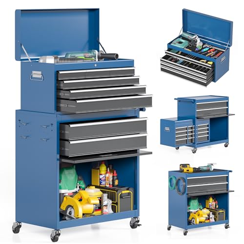 AirWire 8-Drawer Tool Chest, Rolling Tool Storage Cabinet with Enhanced Packaging, Detachable Top Tool Box with Tray Divider, Liners, Metal Tool Cart for Garage Workshop, Blue - color: Blue, style: 8-Drawers
