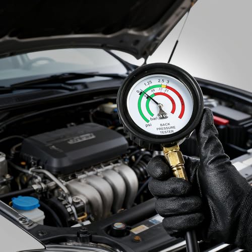 Exhaust Back Pressure Tester Kit M12 M18 6ft Hose Clamps Case | Exhaust back pressure gauge kit, M12 M18 adapters, 6ft hose clamps storage case for car truck motorcycle diagnosis