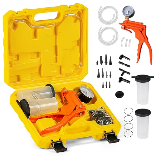 Brake Fluid Bleeder Kit with Handheld Vacuum Pump, 2 in 1 Brake Bleeder Kit for Automotive with Protected Case,with Gauge Adapters