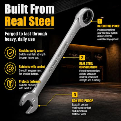 Ratcheting Wrench Set – 33-Piece SAE & Metric Combination Wrenches, 72-Tooth Chrome Vanadium, 5° Arc, Slim Profile, Dual Tool Rolls, for Mechanics & DIY - size: 33 PIECES METRIC/INCH TOOL ROLL