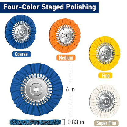 11PCS 6" Airway Buffing Wheels with Flange-Free One-Piece Hub | Flange-Free Installation | 5/8" Arbor Hole | 11mm Thickened Hub | Aluminum Polishing Kit | Mirror Finish | Angle Grinder - size: 6" Airway Buffing Wheels