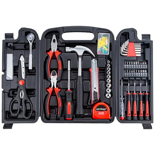 CARTMAN 140-Piece Household Tool Kit, Hand Tools Set with Organized Storage Case for Home DIY Repairs | All-in-one household tools for daily repairs & DIY projects. Portable design with tidy storage space.