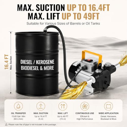 110V AC 16GPM 60L/min Oil Transfer Pump, Electric Self-priming Oil Pump, Fluid Extractor Pump for Diesel, Electric Fluid Pump, Kerosene, Biodiesel