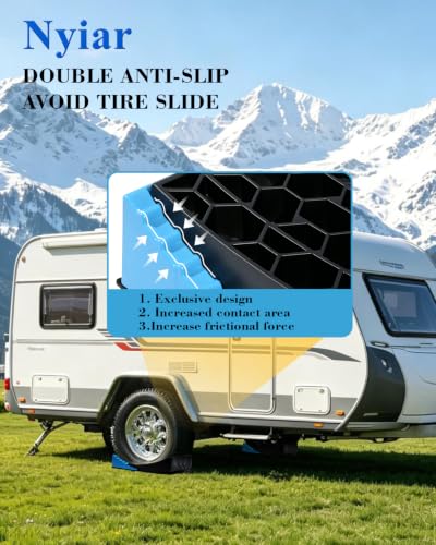 RV Leveling Blocks Kit, Heavy Duty Anti-Slip Mats & Carrying Bag, 2 Pack | Blue & Black. For travel trailer, motorhome, dual axle. HDPE, support 45000 lbs. Levels ½" - 4" in 5 min. - color: Blue & Black
