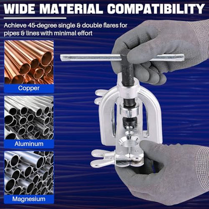 DASBET 11PCS Flaring Tool Kit 45° Single & Double Brake Line Flaring Tool | with 7 Adapters, Flare Tubing Flare Tool with Tube Cutter for Brake Line HVAC System