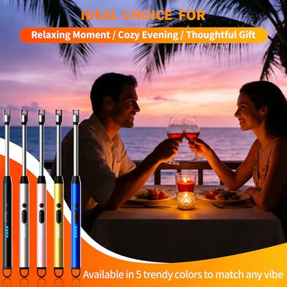 2 Pack Rechargeable Type C Electric Lighters, Flameless and Windproof Candle Lighters with Plasma Arc, 360° Long Reach Flexible Neck & LED Power Display for Candles, BBQ Grill &Camping(Silver) | Flameless, Windproof, Plasma Arc, 360° Long Reach Flexible N
