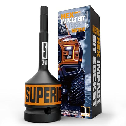 1/2" Drive 5 mm Hex Impact Bit Socket, H5 Allen Bit Socket, Metric, Cr-Mo Steel, Automotive Repair Industrial Maintenance and DIY Enthusiasts Alike - size: 1/2" H5 Deep
