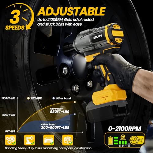 Cordless Impact Wrench 1/2 inch for Dewalt Battery, Impact Wrench 1360N.m(950Ft-lbs) High Torque Brushless Electric Impact Gun, Power Impact Driver with 3-Mode Speed, LED Work Light(no battery)