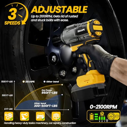 Cordless Impact Wrench 1/2 inch for Dewalt Battery, Impact Wrench 1360N.m(950Ft-lbs) High Torque Brushless Electric Impact Gun, Power Impact Driver with 3-Mode Speed, LED Work Light(no battery)