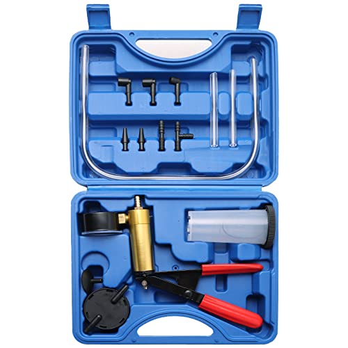 Brake Bleeder Kit with Handheld Vacuum Pump | 16PCS Brake and Clutch Bleeding System with Gauge Adapters, Automotive Brake Fluid Bleeding Set for Bike,Motorcycle,Car,Truck
