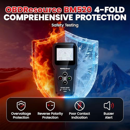 OBDResource Professional Car Battery Tester, Automotive Battery Analyzer | 6V/12V/24V 3 in1 Battery Tester, Covers 100-2000 CCA For Load, Cranking, Charging And Alternator Tests - color: red