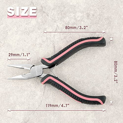 Long Nose Pliers with Serrated Jaw Small Pliers for Jewelry Making 5 Inches for Electronics, Jewelry Making, Wire Cutters for Crafts Working in Tight Areas, Pink Tool for Women - style: Long Nose Pliers