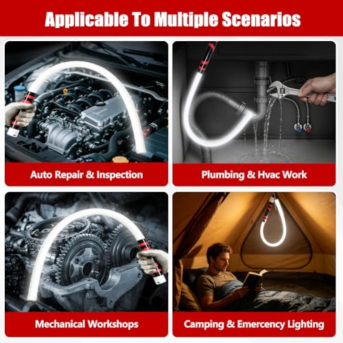 Abnaok Flexible LED Flashlight Stick, 30 in Bendable Mechanic Light with High-Lumen LED, Rechargeable Bendable Flashlight, 3 Lighting Modes, Automotive Illumination Tool for Mechanic Car Repairs