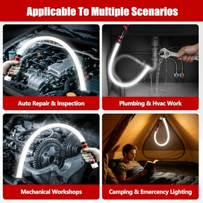 Abnaok Flexible LED Flashlight Stick, 30 in Bendable Mechanic Light with High-Lumen LED, Rechargeable Bendable Flashlight, 3 Lighting Modes, Automotive Illumination Tool for Mechanic Car Repairs