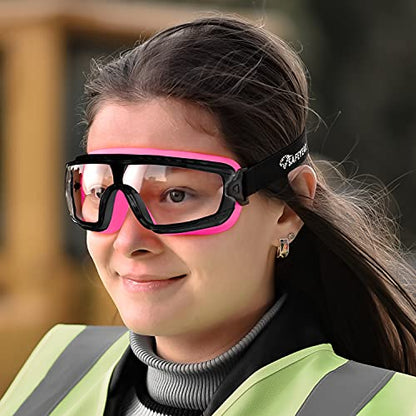 SAFEYEAR Women's Anti Fog Safety Goggles Glasses with HD Anti Scratch Resistant Lenses Work Goggles for Nurse Eye Protection - color: Light Pink