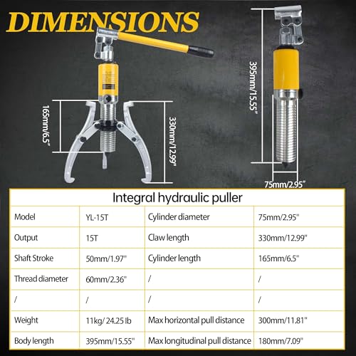 RATTMMOTOR YL-15T Hydraulic Gear Puller 15 Ton Max. 60mm Stroke 2 or 3 Jaw Puller Bearing Hub Separator Tool Kit - style: 15 Ton