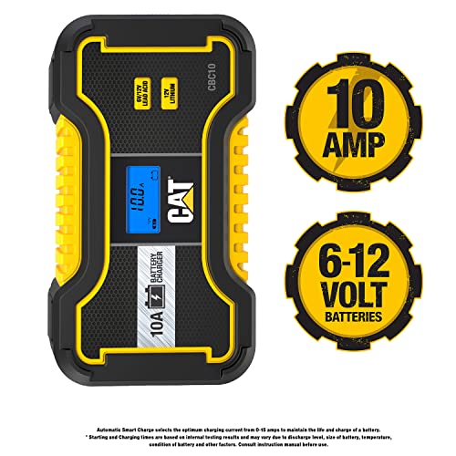 Caterpillar CBC10 Professional 10 Amp Battery Charger/Battery Maintainer for 6V/12V Lead Acid Batteries and 12V Lithium Batteries