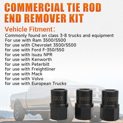10310 Commercial Tie Rod End Remover Kit, Includes 3 Removal Tools for 7/8" - 14 (Class 6-8 Trucks), 3/4" - 16 (Class 3-5), & M20 x 1.5 (European Trucks)