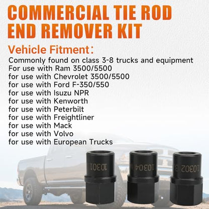 10310 Commercial Tie Rod End Remover Kit, Includes 3 Removal Tools for 7/8" - 14 (Class 6-8 Trucks), 3/4" - 16 (Class 3-5), & M20 x 1.5 (European Trucks)