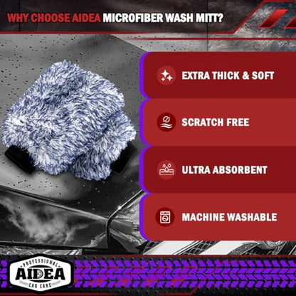 AIDEA Car Wash Mitt Microfiber, 2PK Wheel Cleaner Mitts, 7.12''X10.14'' | Scratch Free Lint-Free, Extra Plush Premium Microfiber Mitt Car Wash Brush, Regular Size - color: Dark Blue, size: 2PK-7.12''X10.14''