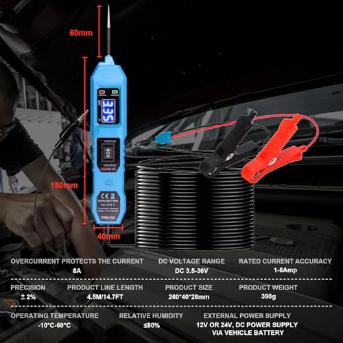 Automotive Power Circuit Probe Tester 3.5-36V DC,6-in-1 Automotive Circuit Tester with Blue Backlit LCD,Overload Protection & 14.7FT Cable,Test Light for Car Truck Motorcycle Boat Trailer(Blue) - style: Blue Set